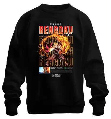 Immagine prodotto di Felpa unisex da regalo con motivo anime "Kimetsu no Yaiba" - Rengoku Kyojuro, Hashira della Fiamma, Nero, taglia S
