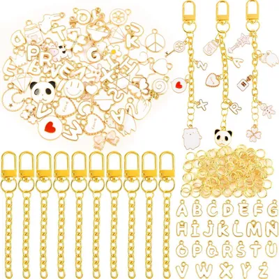 Produktbild von Schmuckbastelset mit 56 Anhängern, 10 Schlüsselanhänger-Clips, 100 Biegeringe, DIY-Geschenke Weiß