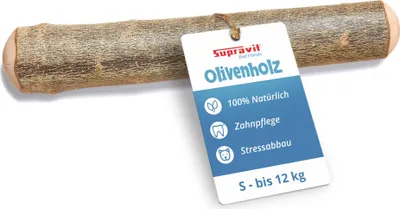 Produktbild von Supravit Olivenholz Hundespielzeug S | Natürliches Kauholz & splitterfreier Kauknochen für Hunde | Langanhaltende Beschäftigung & Zahnpflege
