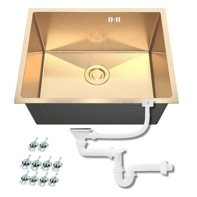 Produktbild von ANW HOME Spülbecken Küchenspüle Einbauspüle für Unterbau Spülbecken Edelstahl 304 1 Becken ohne Abtropffläche 54x44 cm Gold Nanobeschichtung