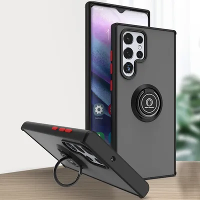 Immagine prodotto di Custodia per Samsung Galaxy S23 Ultra opaca traslucida in TPU con supporto ad anello e supporto nero rosso
