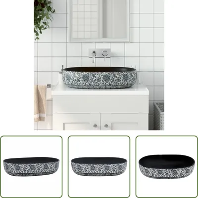 Produktbild von The Living Store Aufsatzwaschbecken Schwarz und Blau Oval 59x40x14 cm Keramik