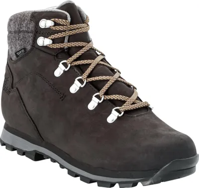 A single brown hiking boot is shown against a white background.