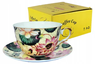 Zdjęcie produktu dla FILIŻANKA 230ml Kwiaty złoty brzeg Cienka Porcelana Kwiaty Yamasen Vintage