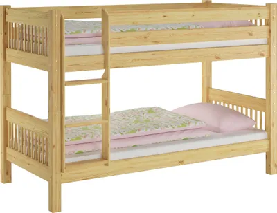 Produktbild von Kinderstockbett aus Massivholz mit wählbarem Zubehör, Liegefläche 90x200 V-60.12-09Ni70Rollrost inkl.