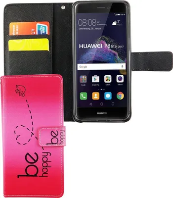 Produktbild von Handyhülle Tasche für Handy Huawei P8 Lite 2017 Be Happy Pink