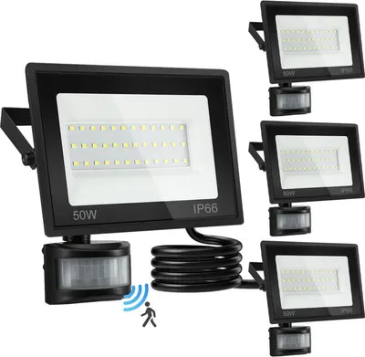 Obrázok produktu pre Jayseuw LED reflektor s detektorom pohybu 4x 50W, IP66 vodotesný, záhradný reflektor, 6000K LED reflektor