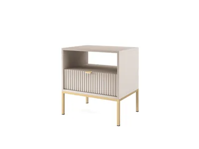 Produktbild von Nachttisch NOVUM Kaschmir mit goldenem Metallgestell 54 × 56 × 39 cm – Moderner Beistellschrank mit Schublade