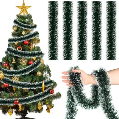 Produktbild von Weihnachtsgirlande Lametta Glitzer Dunkelgrün Weiß 12m x 1 Stück