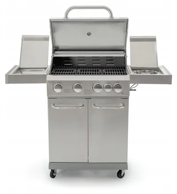 Produktbild von Corciano Gasgrill 4+1 Grillwagen Edelstahl | Gusseisenrost & Seitenbrenner | Platz für 11kg Gasflasche im Unterschrank inkl. Druckminderer