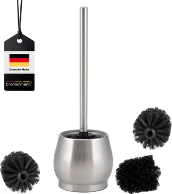 Obrázek produktu pro bremermann WC set FOSSA, volně stojící WC štětka se skleněnou vložkou, včetně 3x černé náhradní kartáčové hlavice, z ušlechtilé oceli