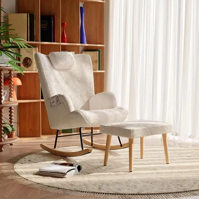Imagen del producto de Sillón - Silla mecedora - Sillón reclinable - Butaca - Con reposapiés - Asiento de espuma viscoelástica - Bolsillos laterales