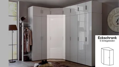 Produktbild von Eckschrank Malta in Hochglanz Lack weiß und Alpinweiß 80x80 cm