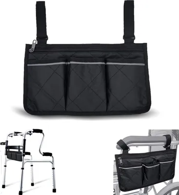 Produktbild von Rollstuhltasche für Armlehne - Rollstuhl Tasche für Rollstuhlarmlehnen, Wasserdichte Tragbare Rollertasche mit 4 Fächern