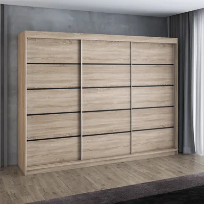Produktbild von Schwebetürenschrank MES, 3-türig Schrank 200 cm (Weiß, Schwarz, Sonoma)