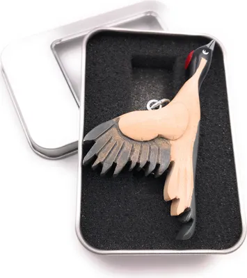 Produktbild von Schlüsselanhänger Holz Zugvogel Vogel Tier Storch Schwan Anhänger in Geschenkbox