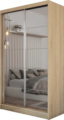 Produktbild von Masseno Schiebetürenschrank FIORELLA 120 cm Kleiderschrank Schlafzimmer Schrank 2-türig mit Spiegel Sonoma Eiche