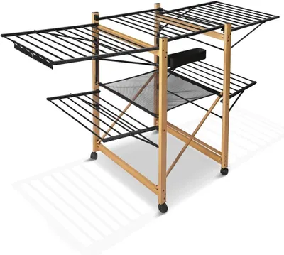 Image de Étagère à linge extensible - Séchoir à linge - Pour sécher les vêtements - 30 mètres de longueur de séchage - 180 x 105 cm - Noir