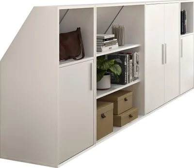 Produktbild von 4-türiger Schrägschrank mit 2 Einlegeböden und 2 Nischen - Weiß - ADEZIO