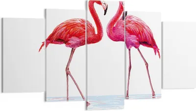 Produktbild von Bild auf Leinwand - Leinwandbild - 5 Teile - Flamingos Rosa Paar - 160x85cm - Wand Bild - Wanddeko - Wandbilder - Leinwanddruck - Bilder - Wanddekoration - Leinwand bilder - Wandbild - EA160x85-4243