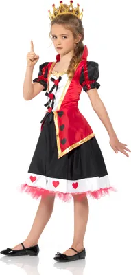 Produktbild von Herzkönigin-Mädchenkostüm schwarz-weiß-rot - 128 (7-8 Jahre)