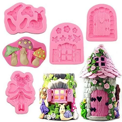 Productafbeelding van Siliconen vormenset, 5 stuks, voor taartdecoraties in de vorm van een poppenhuisdeur, geschikt voor cake, chocolade en fondant
