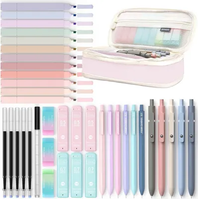 Produktbild von Pastell Textmarker Set mit Gelstiften und Druckbleistiften - 39-teilig