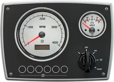 Produktbild von VETUS 12V Aluminium-Motorpanel mit weißen Anzeigen, 0–4000 U/min, 218 x 157 mm | MPA22KBW2