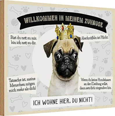 Produktbild von Holzschild Spruch 30x20cm Tiere Mops willkommen wohne hier