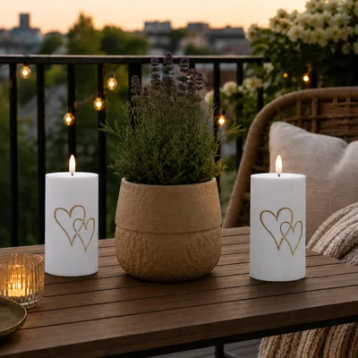 Produktbild von LED Kerzen goldene Herzen - Kunststoff - H: 15cm - D: 7cm - Timer/Sensor - Innen/Außen - 2er Set