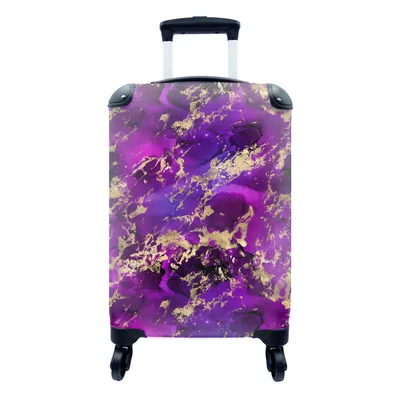 Produktbild von MuchoWow® Koffer Handgepäck Trolley Rollkoffer Kleine Reisekoffer mit 4 Rollen - Marmor - Gold - Lila - Muster - Cabin Size < 55x40x23 cm & 55x40x20 cm - Fotokoffer - Kabinenkoffer - Boardgepäck - Reise-Box - Reisekoffer - Reisegepäck - Koffer mit Bild - Trolley für Kinder