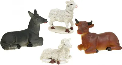 Produktbild von Weihnachtskrippe Krippentiere Set 4 Figuren Polyresin Deko