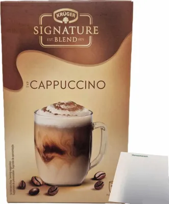 Produktbild von Krüger Signature Blend Cappuccino (140g Packung, 10 Portionen) + usy Block