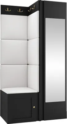 Produktbild von MIRJAN24 Garderoben-Set Orion Ramiro XXVI, Kleiderschrank, Schuhschrank, Kleiderhakenbrett, 7x Paneel 42x42, Spiegel, 6 Kleiderhaken, Metallgriffe (Farbe: Schwarz, Soft 017)