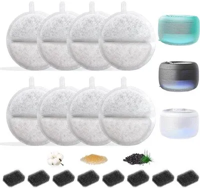 Produktbild von Hantoc 16-pack Filtersets für Trinkwasserbrunnen, 8-pack Kohlenstofffilter und 8-pack Schaumfilter für 2,5L Katzenbrunnen