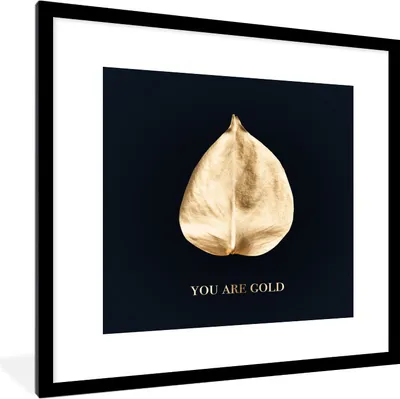 Produktbild von MuchoWow® MuchoWow® Gerahmtes Poster Blatt - Gold - Zitate 40x40 cm - Poster mit zchwarzem Bilderrahmen - Poster - Plakat im Rahmen