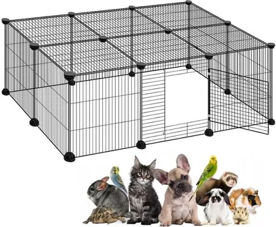 A black wire cage for small animals is shown in the upper part of the image, and various small animals are displayed in the lower part of the image.