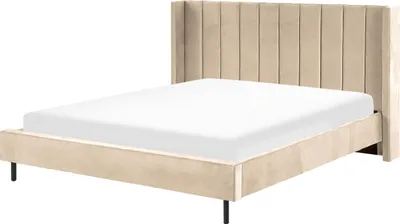 Produktbild von BELIANI Polsterbett Beige 180 x 200 cm Samtstoff Mit Lattenrost Glamour Doppelbett Königsbett Ehebett Schlafzimmer Elegant Modern