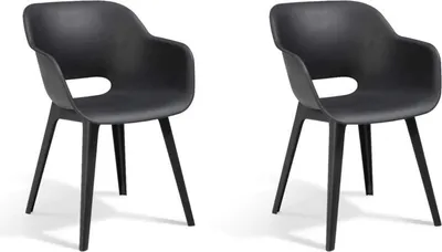 Obrázok produktu pre Allibert by Keter záhradná stolička Akola, grafitová, sada 2 ks, plast, rozmery: 56,7 x 55,8 x 80,1 cm, stohovateľná, odolná voči poveternostným vplyvom, vonkajšia