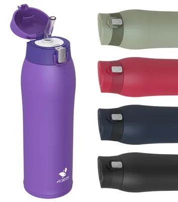 Image de Bouteille d'eau en acier inoxydable 18/8, capacité de 750 ml, étanche, avec paille, sans BPA, idéale pour l'école et le sport