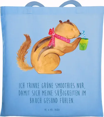 Produktbild von Mr. & Mrs. Panda Jutebeutel Eichhörnchen Smoothie - Sky Blue - Geschenk, Tasche, Einkaufstasche, Streifenhörnchen, Laptoptasche, Diät, Tote Bag, Lustige Sprüche, Abnehmen