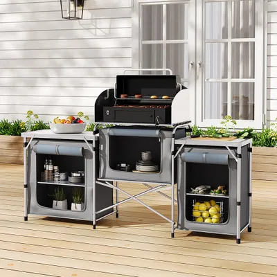 Produktbild von Livingandhome Faltbarer Campingschrank aus Aluminium – 175x40x110 cm, inkl. Staufach, stabil & praktisch