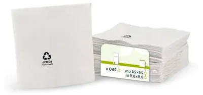 Produktbild von Cocktailservietten aus recyceltem Papier, 24 x 24 cm, 2-lagig, weiß, 250 Stück