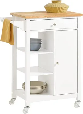Image de Chariot de cuisine à 3 plateaux avec rangement - Blanc
