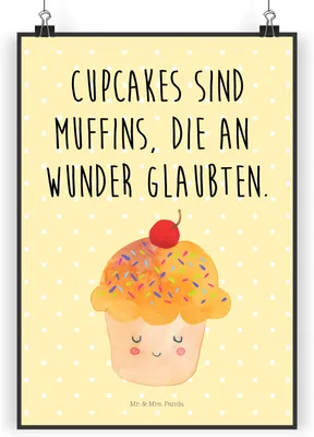 Produktbild von Mr. & Mrs. Panda Bild Cupcake DIN A5 - Gelb Pastell - Geschenk, Lustige Sprüche, Küche Deko, kunstdruck poster, Muffin, Motivation, wanddeko, Cupcakes, Plakat, drucke