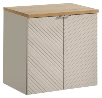Image de Ensemble de salle de bain AOKI : meuble sous vasque à placards 60cm + plan vasque chêne