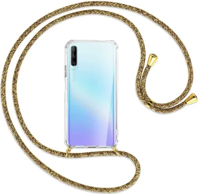 Produktbild von Handykette Backcover-Schutzhülle mit Band (Metall goldfarben) für Huawei P Smart Pro 2019 - braun+beige