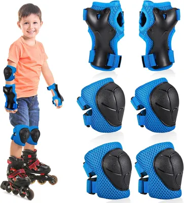 Produktbild von 3 in 1 Kinder Schützer Set, Knie, Ellenbogen und Handgelenk Schützer, Verstellbare Skate Schützer, Schwarz