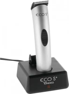 A silver hair clipper and its black charging base are shown against a white background.