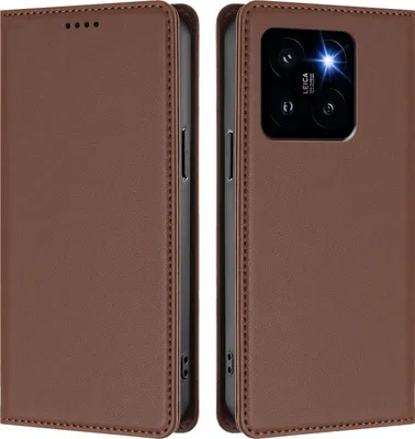 Produktbild von Handyhülle für Xiaomi 14 Pro, Kunstleder Klapphülle Stoßfeste Magnetische Hülle mit Ständer Braun